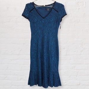 Kensie Teal Illusion Lace Ruffle Hem Dress NWT 0
